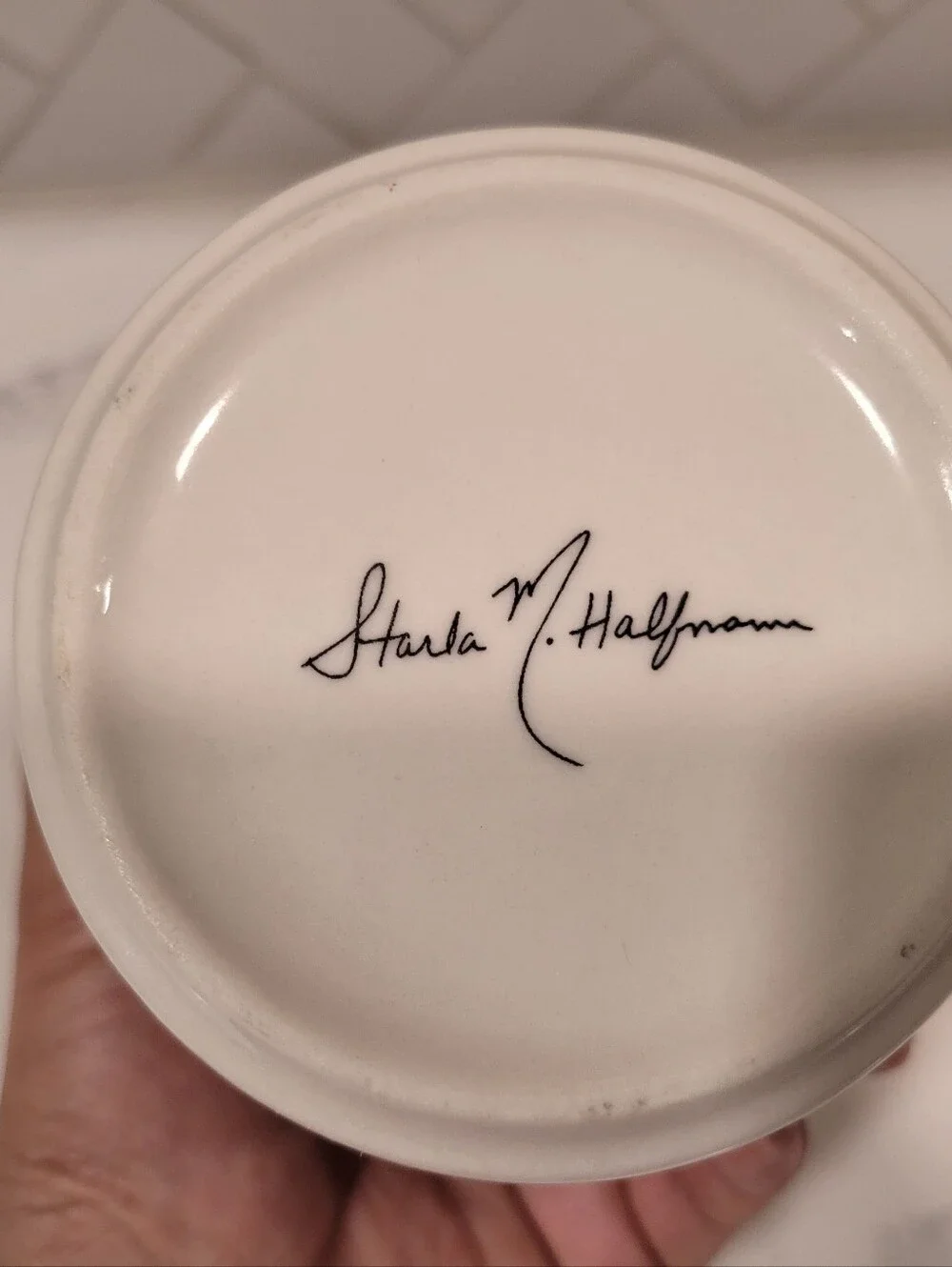 Starla M. Halfmann Anthropologie Floral Letter D Ceramic Mug in White